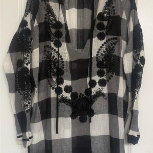 Free People Buffalo Plaid Tunic with Embroidery and Beading